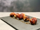Bacon-Wrapped Dates with Blue Cheese and Hot Honey