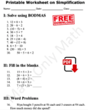 Worksheet on Simplification | Simplify Expressions