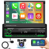 Single 1DIN 7″ Flip Out Car Stereo CarPlay FM Radio Touch Screen MP5 Player+CAM