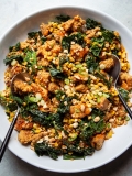 Spicy Peanut Kale Salad with Crispy Tofu & Charred Corn