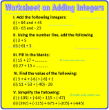 Worksheet on Adding Integers | Integers Worksheets