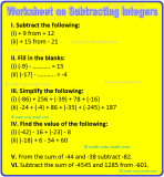 Worksheet on Subtracting Integers | Subtraction of Integers
